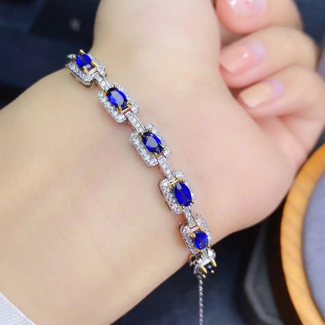 

KJJEAXCMY fine jewelry S925 sterling silver inlaid natural star sapphire Girl trendy hand Bracelet Support test Chinese style