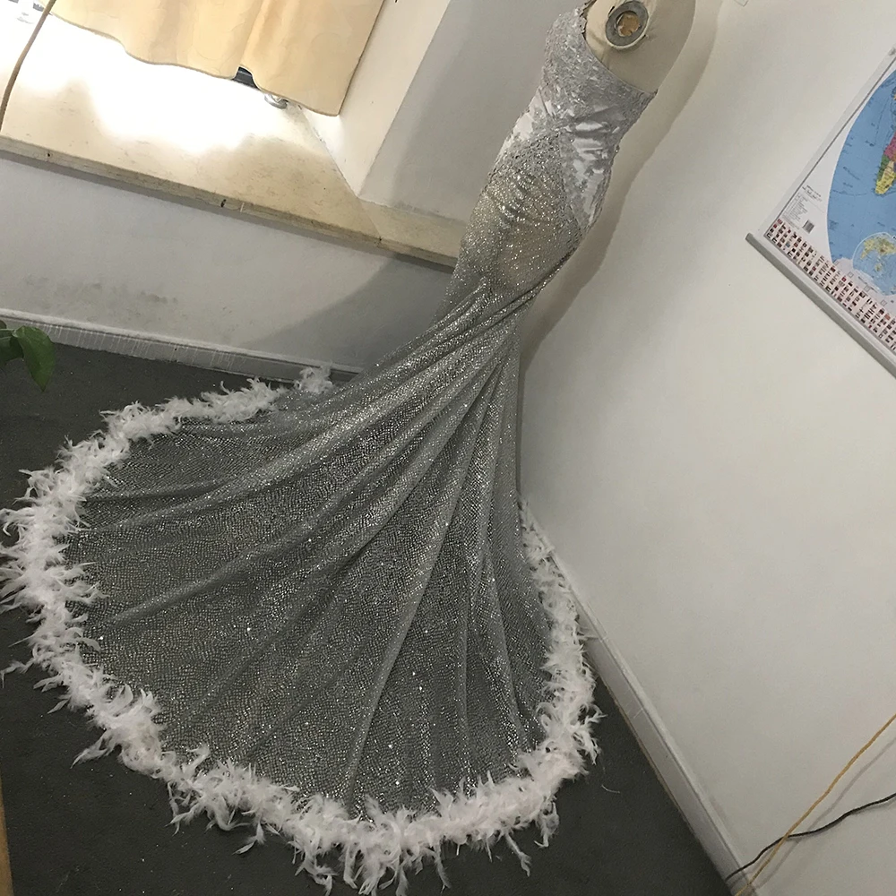 Robe en Plumes Blanches avec Strass Personnalisés pour Femme, Tenue de Cérémonie d'Anniversaire, Costume de Chanteuse, de Boîte de Nuit, Sexy, Citroplume