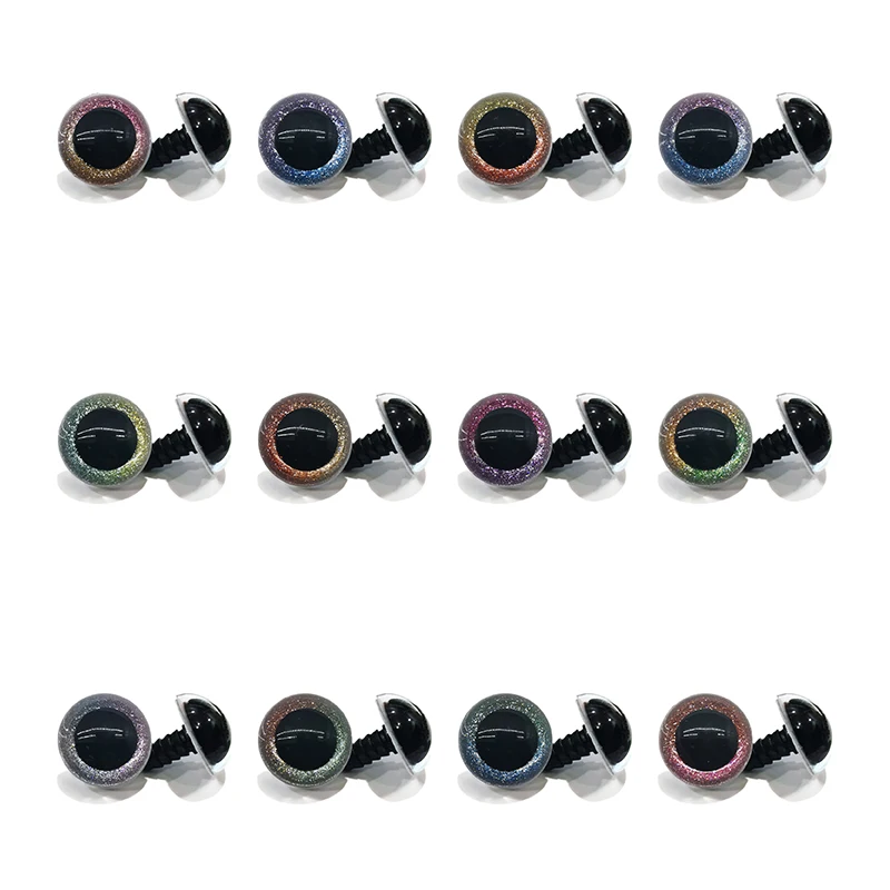 20pcs 10mm-30mm round plastic clear toy safety eyes + glitter Nonwovens + hard washer for plush doll findings-size option