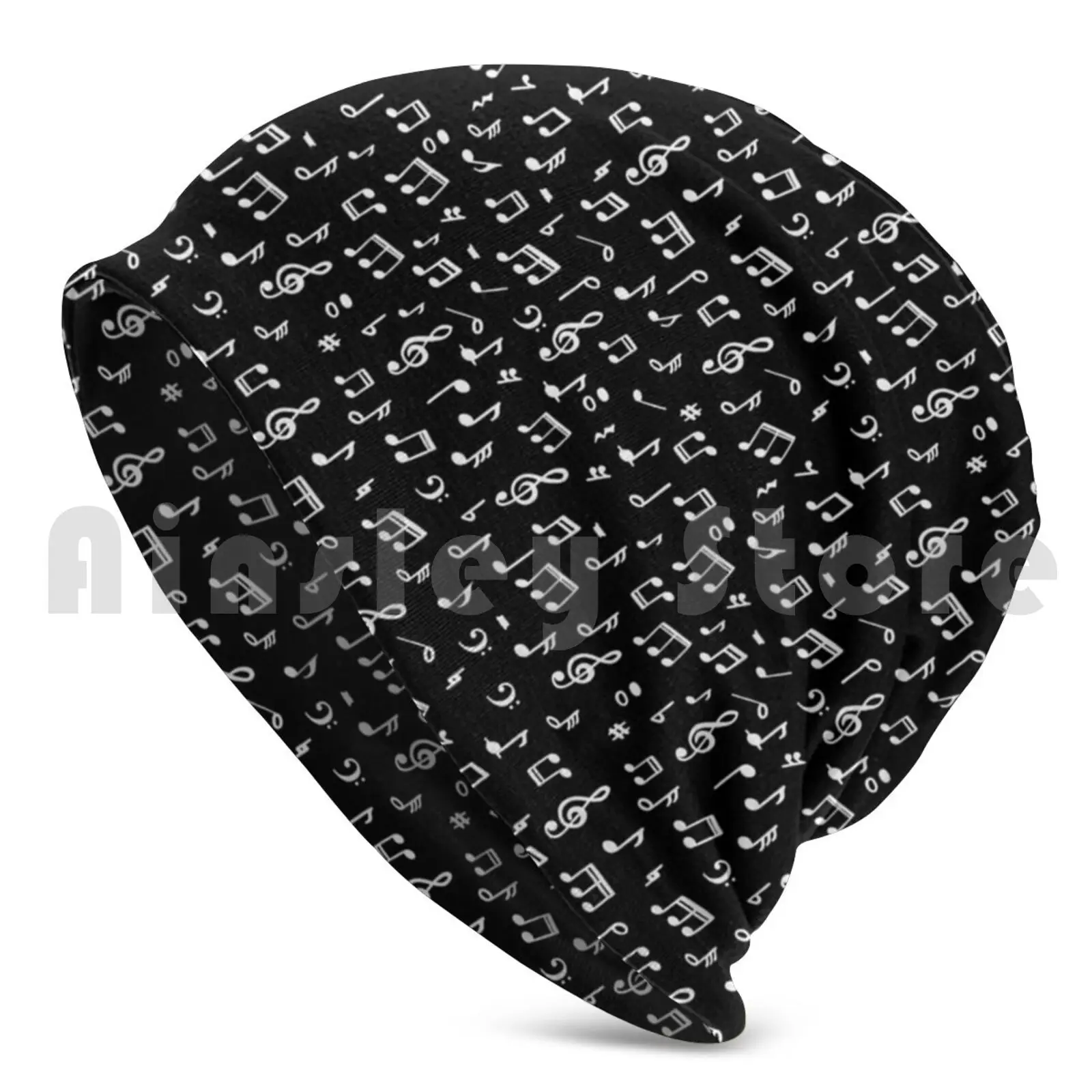 Music Notes In Black Background Beanie Hedging Cap DIY Print Cushion Music Note Music Notes Sound Black And White Cool