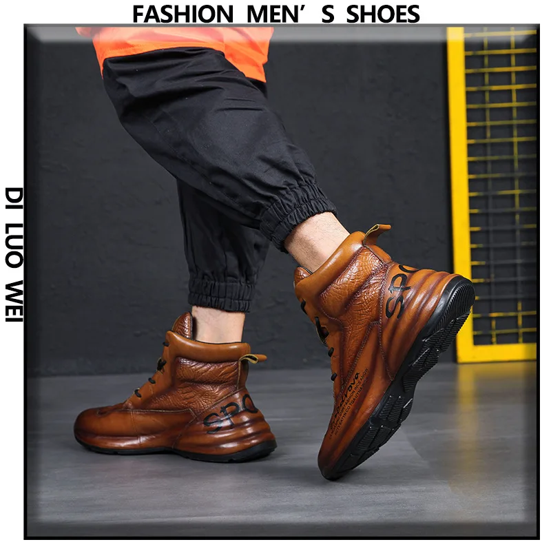 Genuine Leather Winter Boots For Men Crocodile Leather Casual Fleece Warm Shoes Motorcycle Punk Botas Male Fashion Loafer Hombre image 3