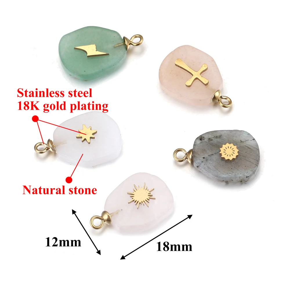 5Pcs Veel Natuursteen Rvs Vergulde Designer Charms Hangers Diy Armband Earring Ketting Sieraden Maken