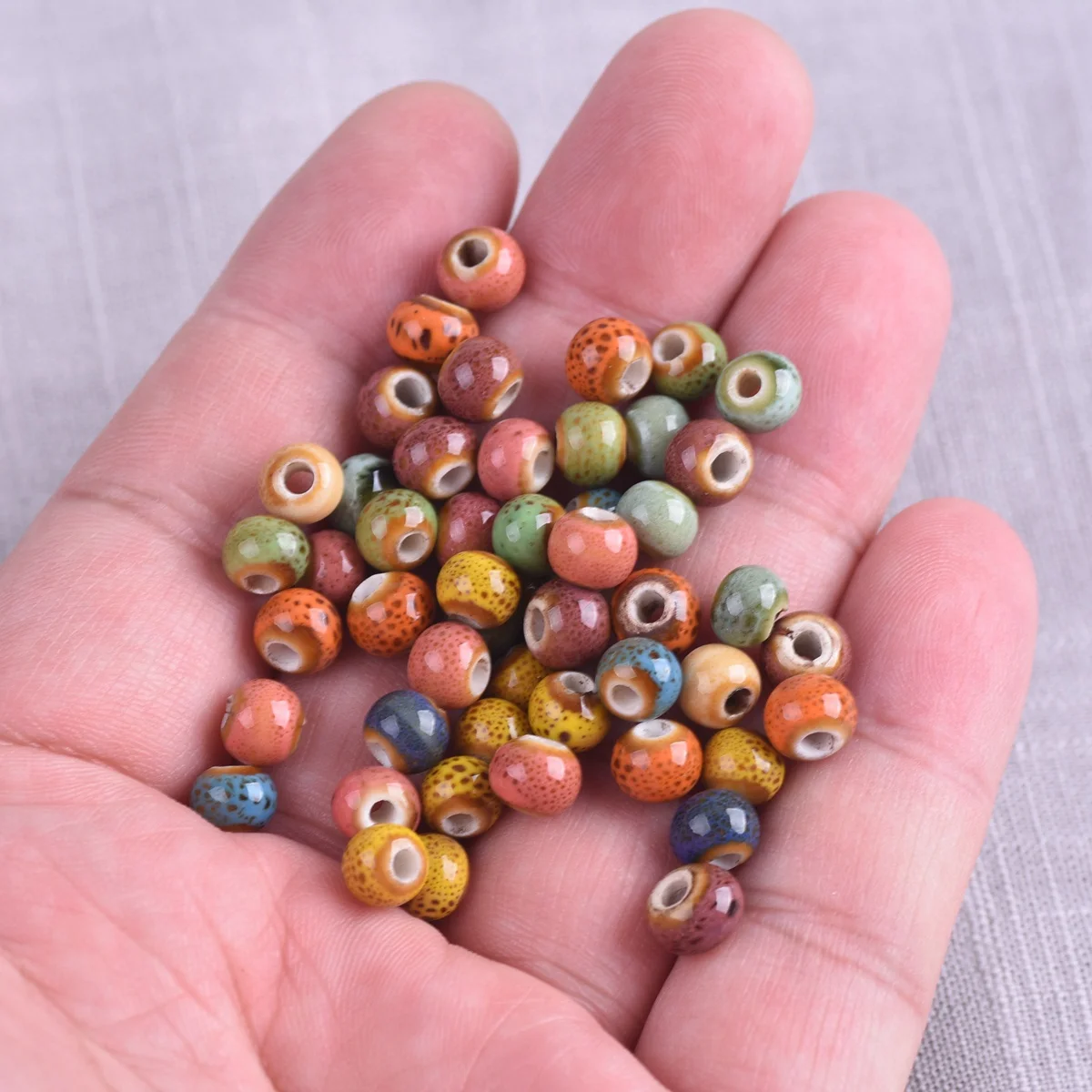 50pcs Round 6mm Fancy Glaze Ceramic Porcelain Loose Spacer Beads Lot For Jewelry Making DIY