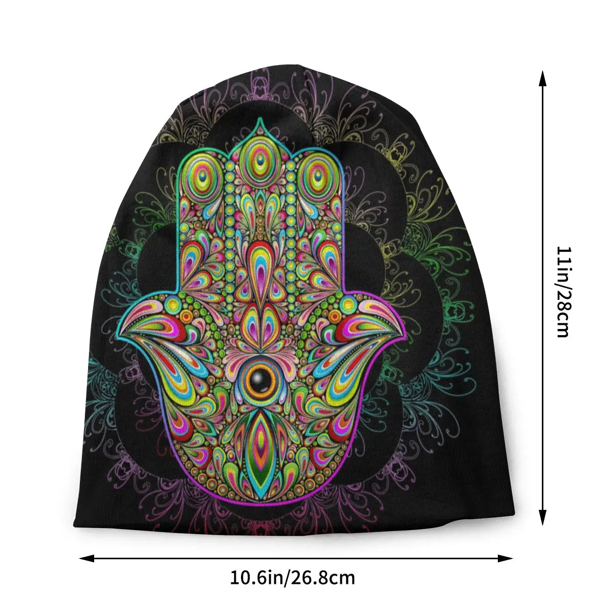 Hamsa Fatma Hand Psychedelic Amulet Bonnet Hats Hand of Fatima Knit Hat Skullies Beanies Hat Adult Spring Warm Head Wrap Caps