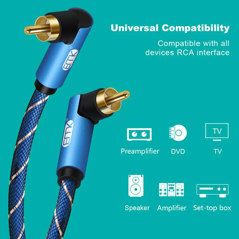 EMK RCA Cable Right Angle Subwoofer Cable Digital Audio Coaxial Cable RCA Cable for Amplifier, Speaker, TV