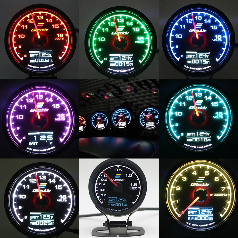 62mm Greddi Multi D/A Gauge 7 Color Car Digital Display Turbo Boost Water Temp Gauge 2.5 Inch