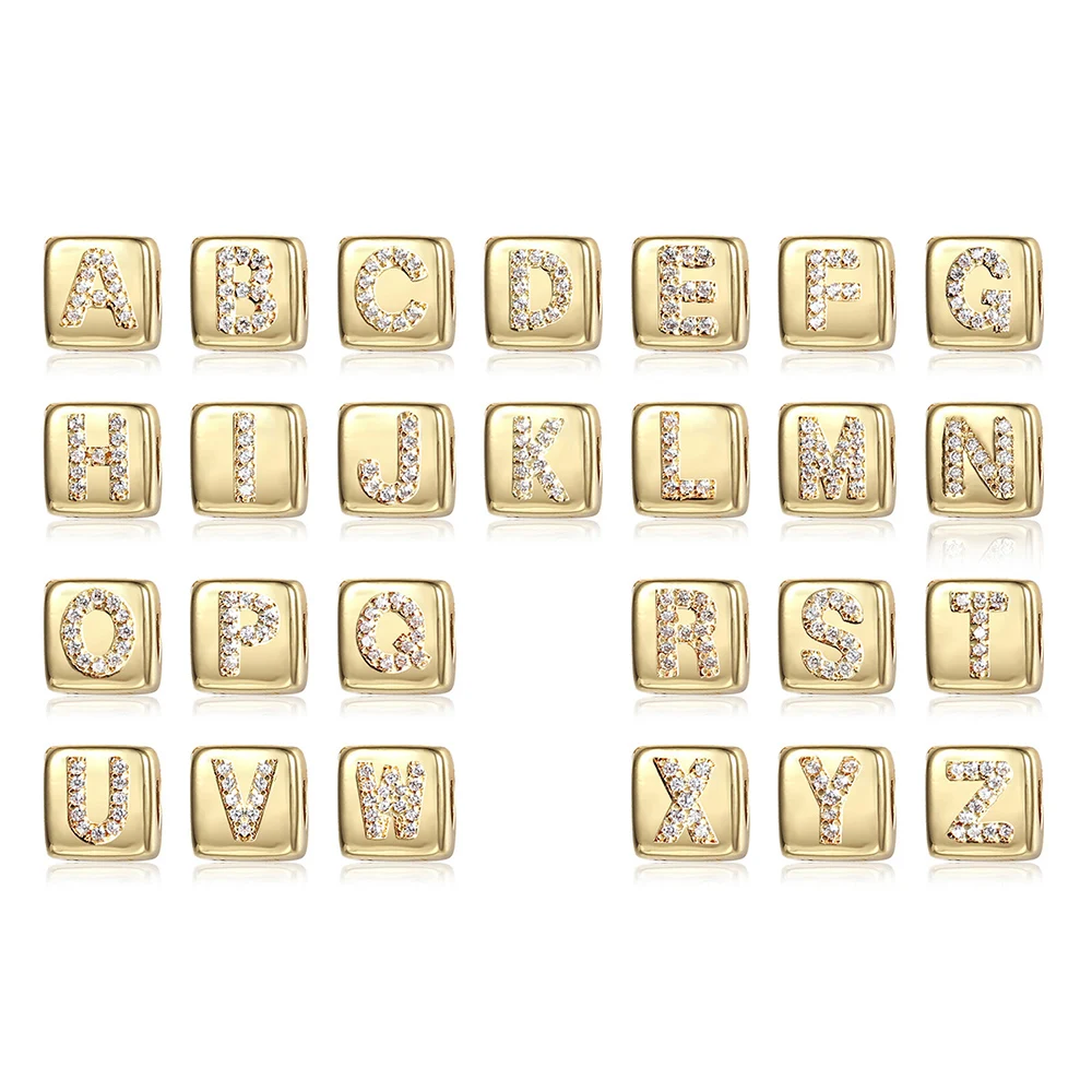 26Pcs/Lot A-Z Alphabet Initial Letter Gold Color Dice CZ Pendants Charms for Women Girl DIY Name Jewelry Wholesale GPM30A