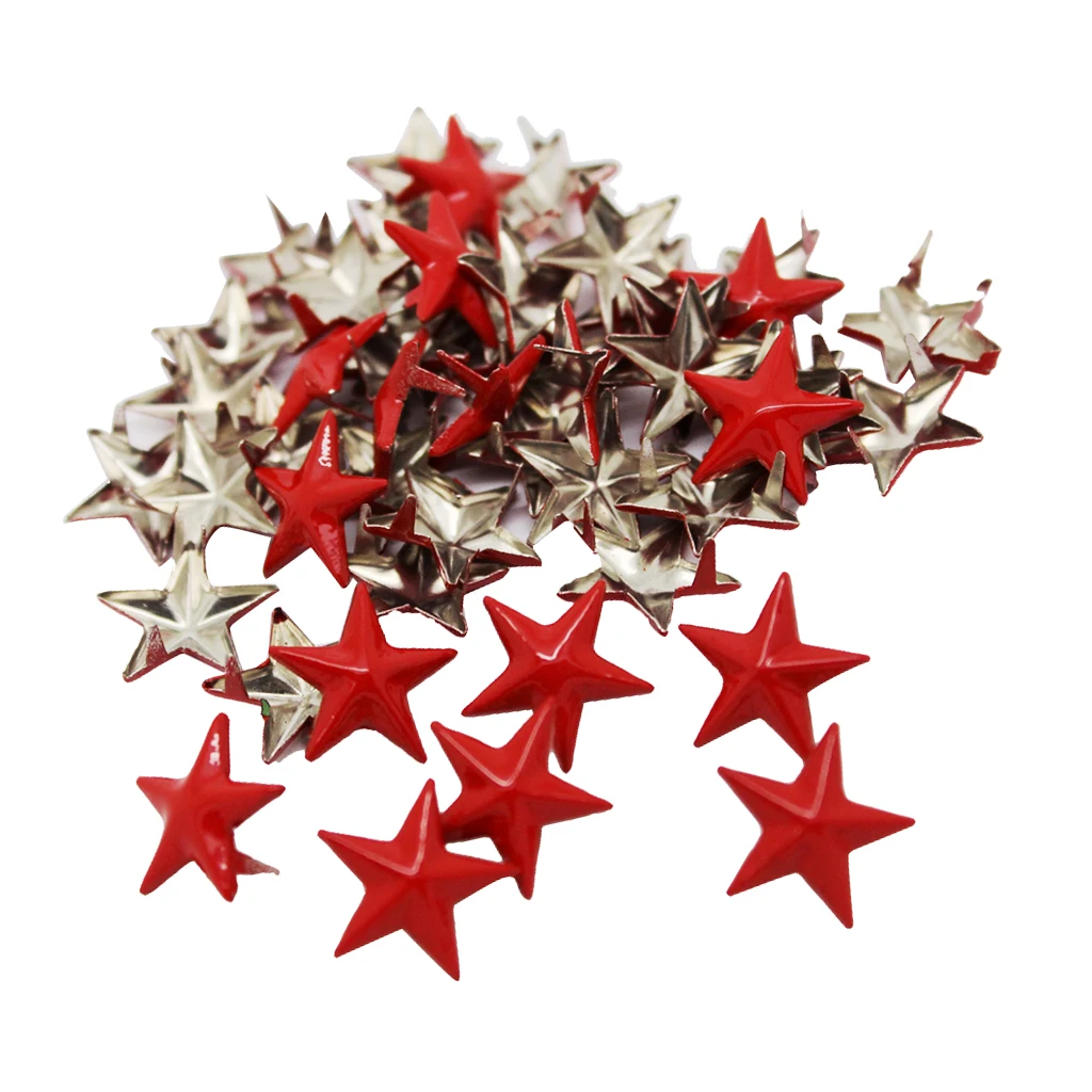 50 Pieces DIY Red Star Metal Rivet Studs Alloy Decorative Buttons Garment DIY Crafts for Clothing Bags Doll Clothes Jeans