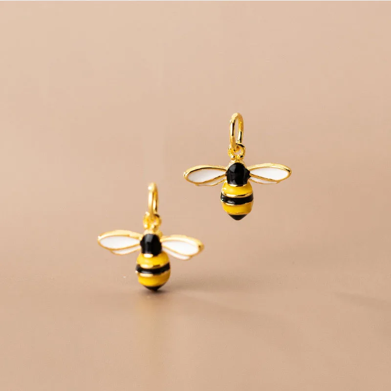 1pc 925 Sterling Silver Fashion Gold Color Bees Dangle Charm Bracelets Necklace Silver Pendants Decorations DIY Jewelry Making