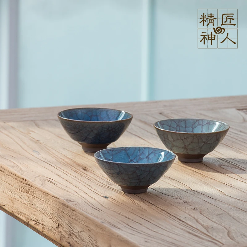 】 Japan shimizu burn crystallization by hand piece of ice to crack open the song kiln glaze tea sample tea cup lamp