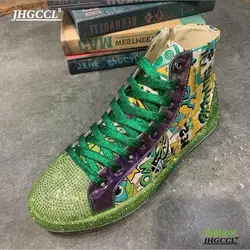 New Men high top ironing drill graffiti board spirit of the young man dazzle color leather low-top casual shoes flat shoes A8