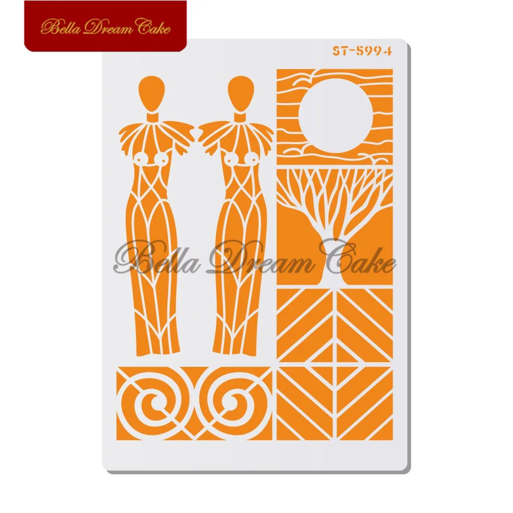 Fashion Model Design Cake Stencil PET Wall Stencils for Painting Home Decor DIY Scrapbooking Drawing Stencil Template Cake Tool