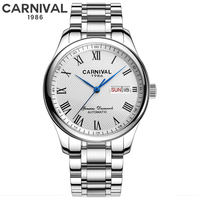 CARNIVAL Roman Dial Men's Casual Sport Automatic Mechanical Watch Mens Watches Top Brand Luxury Steel Wrist Watch Reloj Hombre