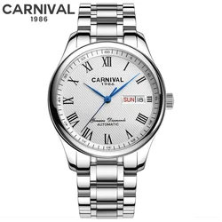 CARNIVAL Roman Dial Men's Casual Sport Automatic Mechanical Watch Mens Watches Top Brand Luxury Steel Wrist Watch Reloj Hombre