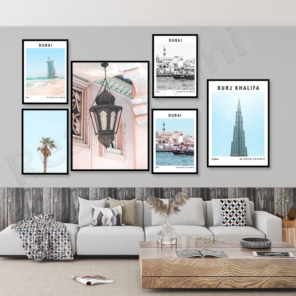 Dubai Prints, Burj Khalifa Dubai, Dubai Creek, Dubai Lanterns, Dubai City Architecture Travel Poster Coordinate Skyline Prints