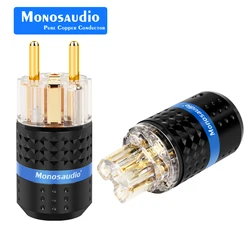 Monosaudio E103G/F103G 99.998% Pure Copper Gold Plated Schuko Power Plug Connector IEC Female Plug  Mains AC Power Cord Cable