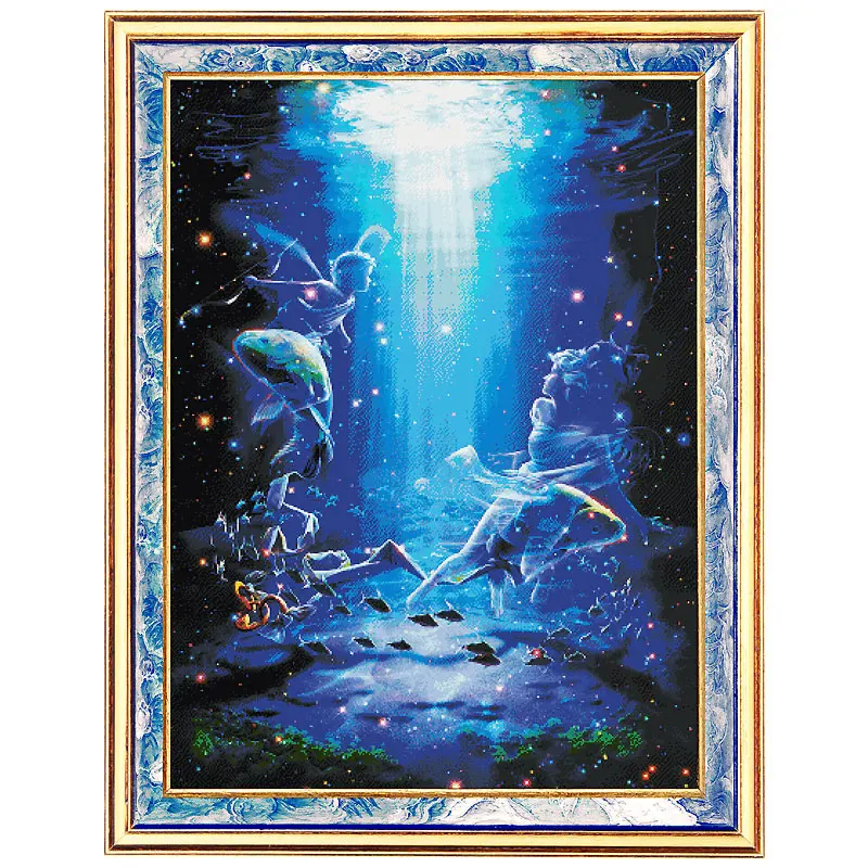 Handmade Cross Stitch Fishxx Dream Starry Sky Oil Painting Large Version Home Living Room Painting 12 Constellation Of Pisces