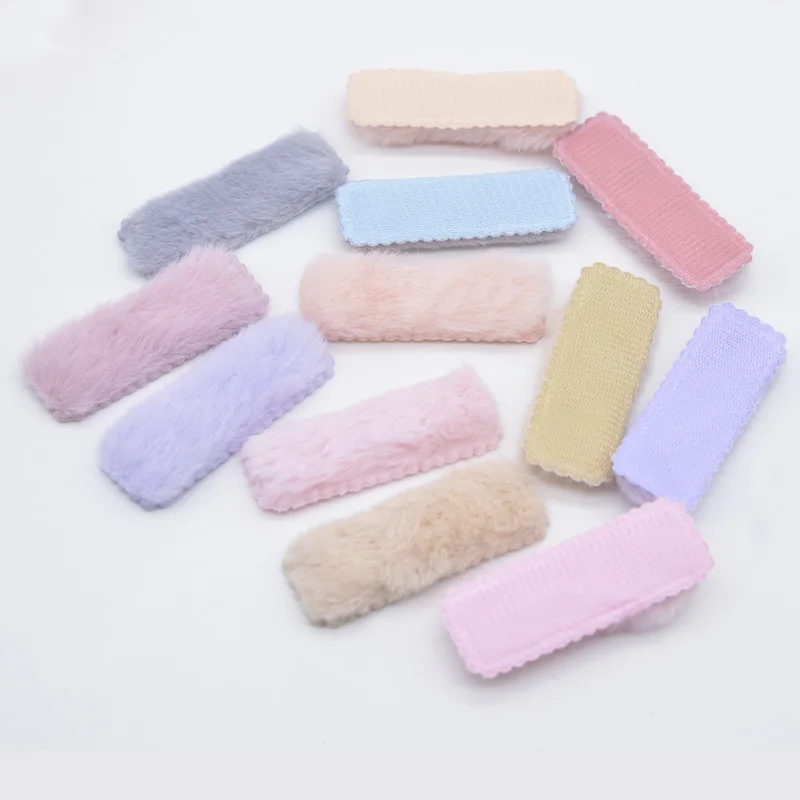 24Pcs 55*20mm Padded Fluffy Mink Hair Square Clip Applique for Clothes Hat Sewing Patches DIY Baby Hairpin Decor Accessories N03