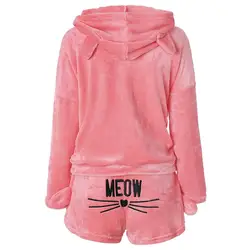 Cute Women Pajama Sets Autumn Winter Warm Suits Flannel Cartoon Cat Animal Sleepwear Female Pajamas Lady Girls Homewear