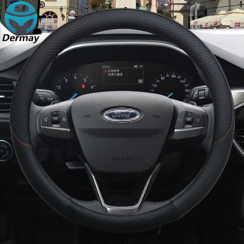 100% DERMAY Brand Leather Car Steering Wheel Cover Anti-slip for Ford fusion High Quality Auto Accessories