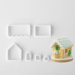 Christmas Cookie Cutters Set 3D Mini Gingerbread House Cookie Cutter Kit Chocolate Little House Biscuit Mold Cake Decors