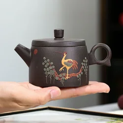 170ML Real Handmade Yixing Black Gold Sand Teapot Clay Kettle Crane Pattern Meaning Health Longevity Puer Kung Fu Tea Pot