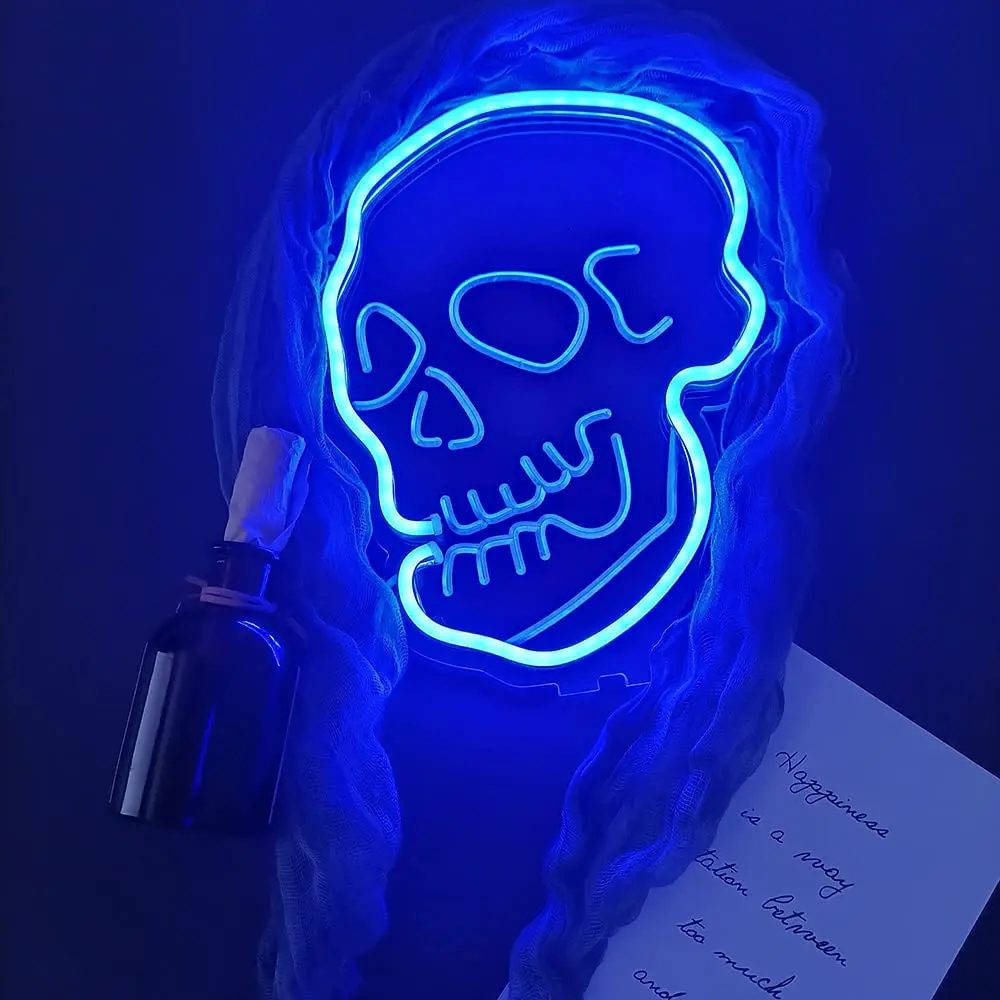 Skull Design Cool Neon Sign LED Wall Hanging Art Funny USB Switch Neon Night Lamps For Halloween Bar Club Room Decor 3 Colors