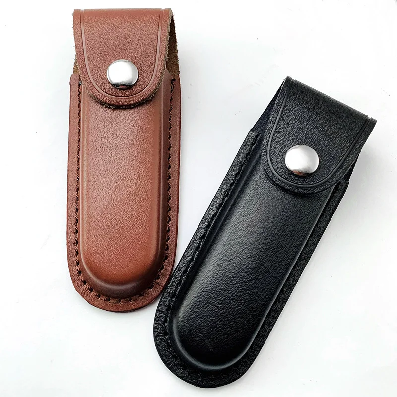 2 Sizes Cowhide Folding Knife Scabbard Top First Layer Real Leather Sheath Pliers Case Waist Belt Buckle Pocket Bag Camping EDC