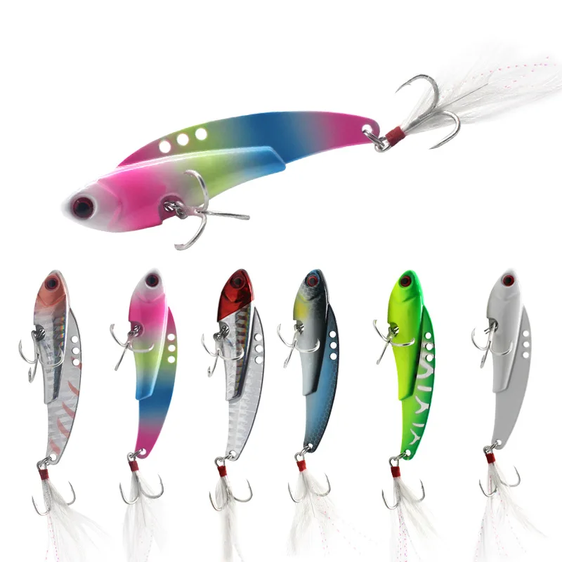 News Metal VIB 13/18/25/30G Fishing Lure Vibration Spoon Hard Baits with Feather Crankbait Wobbler Swimbait Cicada VIB Tackle