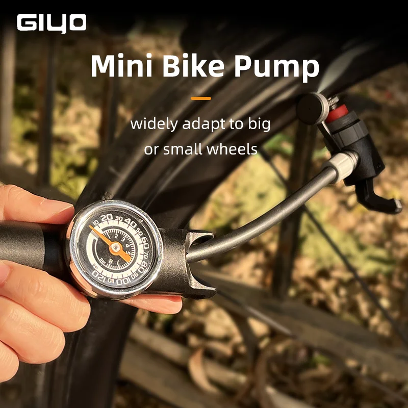 Giyo 120psi Hidden Hose Design Bike Tyre Inflator  Mini Portable  Bicycle Pump MTB Road Bike Schrader Presta Valve Hand Air Pump