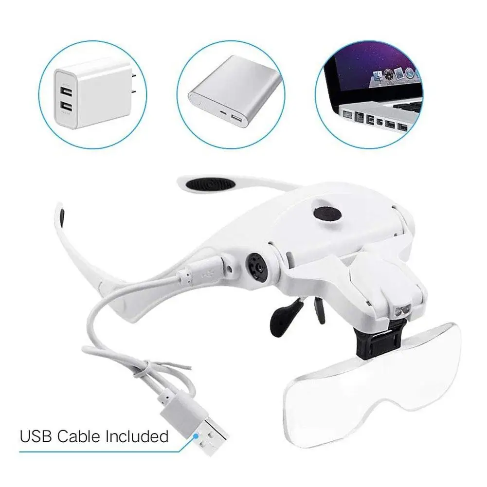 Head Wearing Glasses Magnifier USB Charging Head Magnifier For Low Vision Headband Eyewear With 2 LED Light 5 Lens 2020