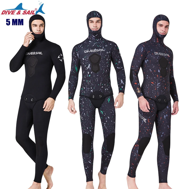 

Hooded Neoprene Spearfishing Suit Free Diving Suit Warm Winter Fishing Suit 2-Piece Opencell Lining Wetsuit 5mm CR