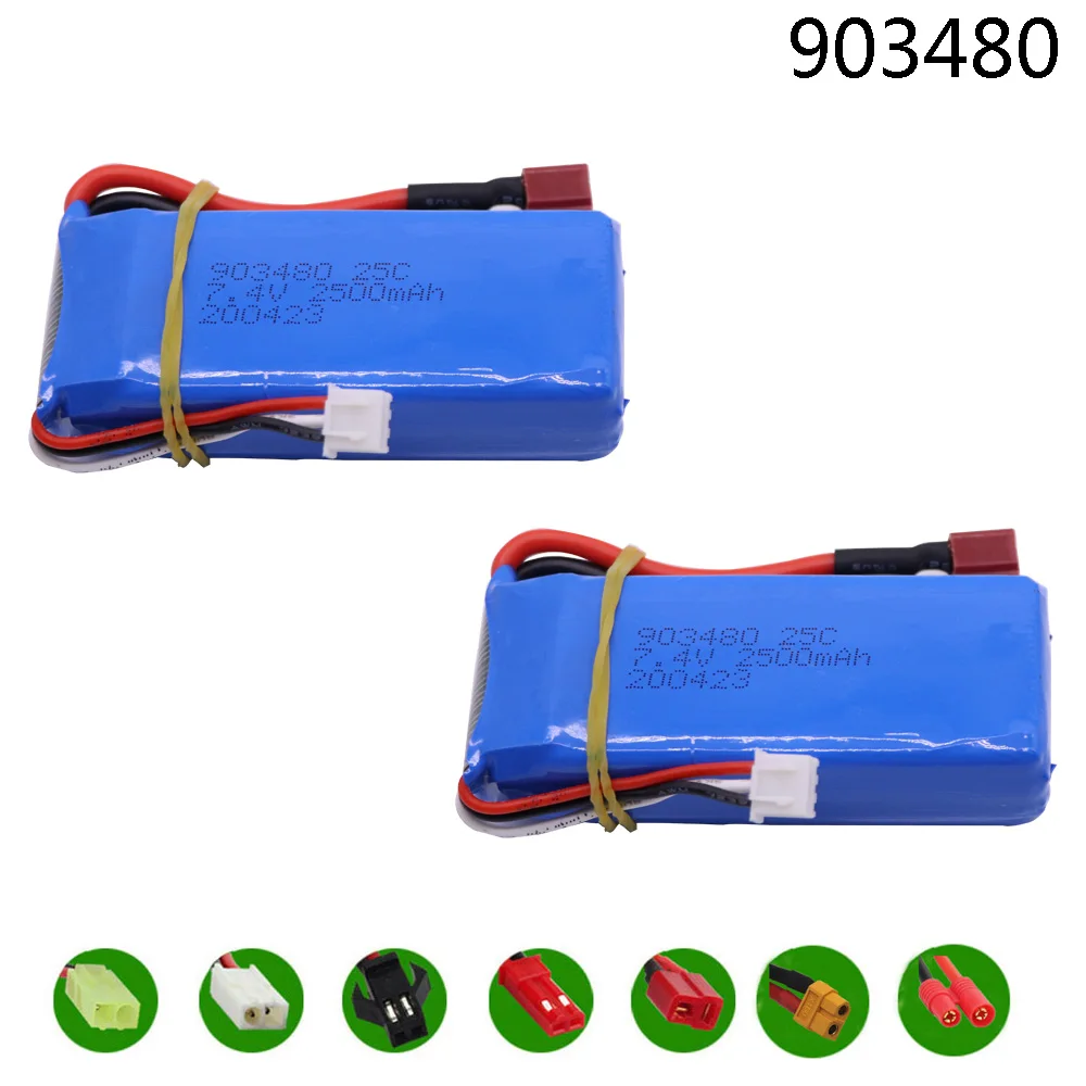 

2PCS/lot Lipo Battery 2S 7.4V 2500mah for Wltoys 12428 12423 1:12 RC Car Spare parts 7.4V high capacity RC toys lipo battery 25C