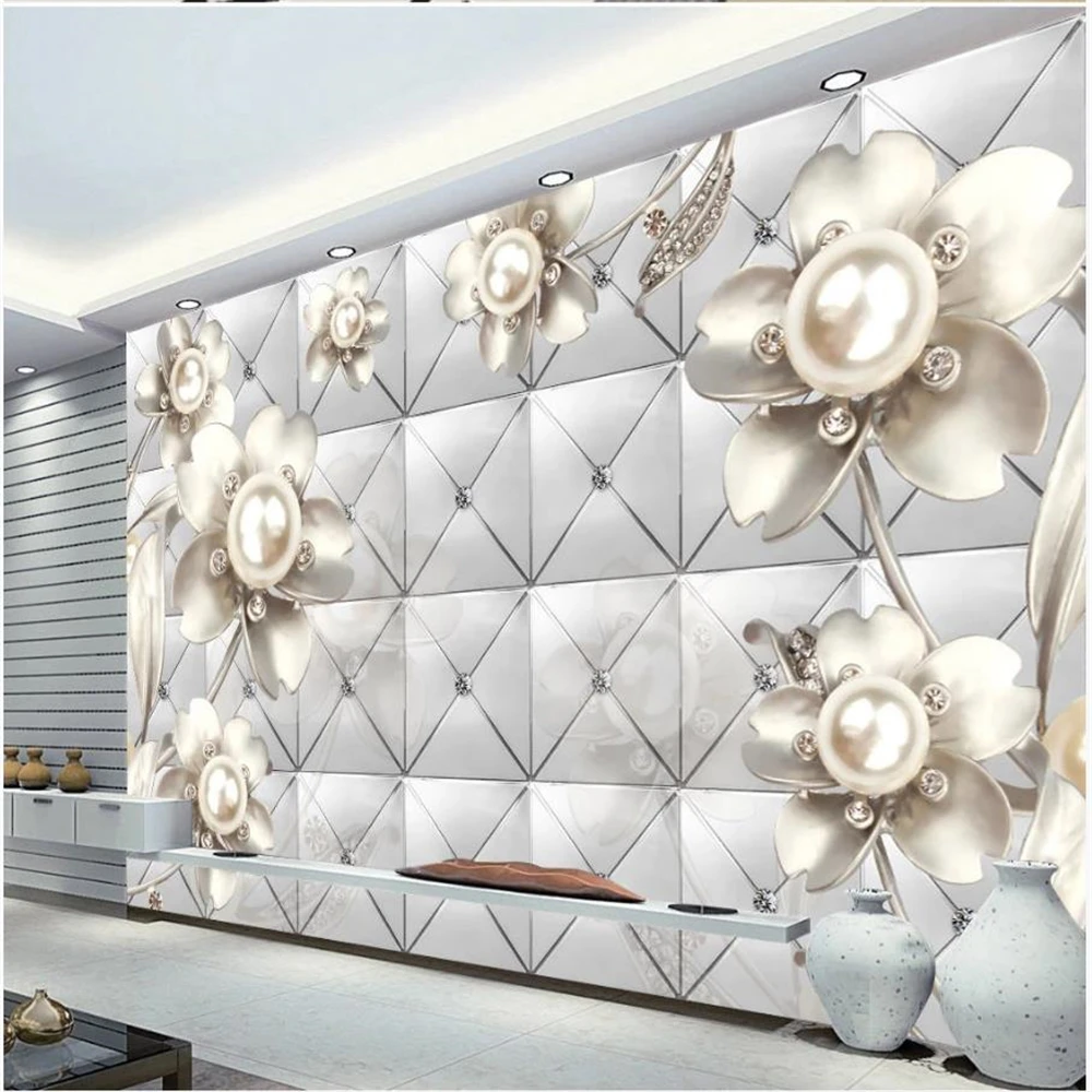 New product diamond pearl jewelry wallpapers soft bag background wall 3d murals wallpaper for living room