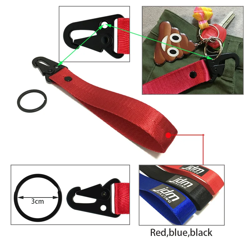 Trendige Auto-Schlüsselanhänger mit Nylonband, Blauem Gurtband und Stahlfederclip, Schlüsselband-Accessoire – Detail 6
