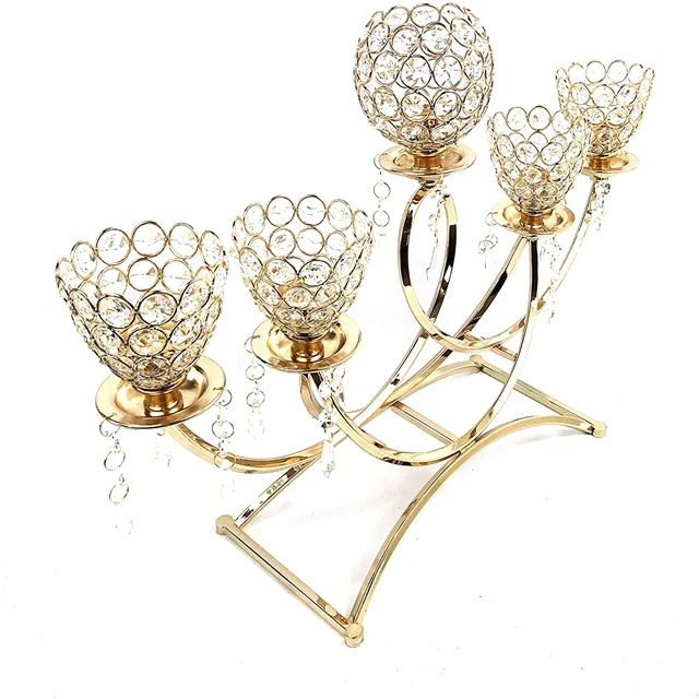 10pcs)5-Arm Bowls Tealight Candelabra Candle Holder-Gold qq487