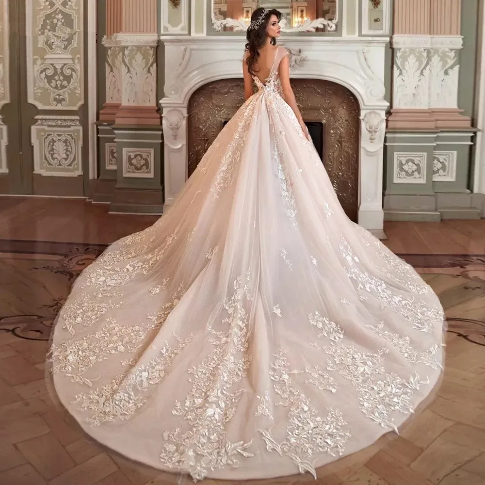 Mới Đến Đầm Vestido De Noiva Princesa Chiếu Trúc Hạt Ren Appliques Bầu Áo Váy Plus Kích Thước Cô Dâu Bầu Plus Kích Thước