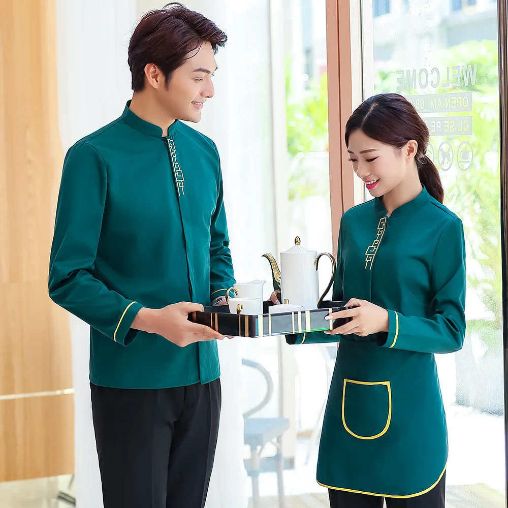 ผู้หญิงจีนร้านอาหารWaiter Uniformโรงแรมอาหารบริการพนักงานเสิร์ฟUniformร้านกาแฟทำงานHotelเชฟชุด