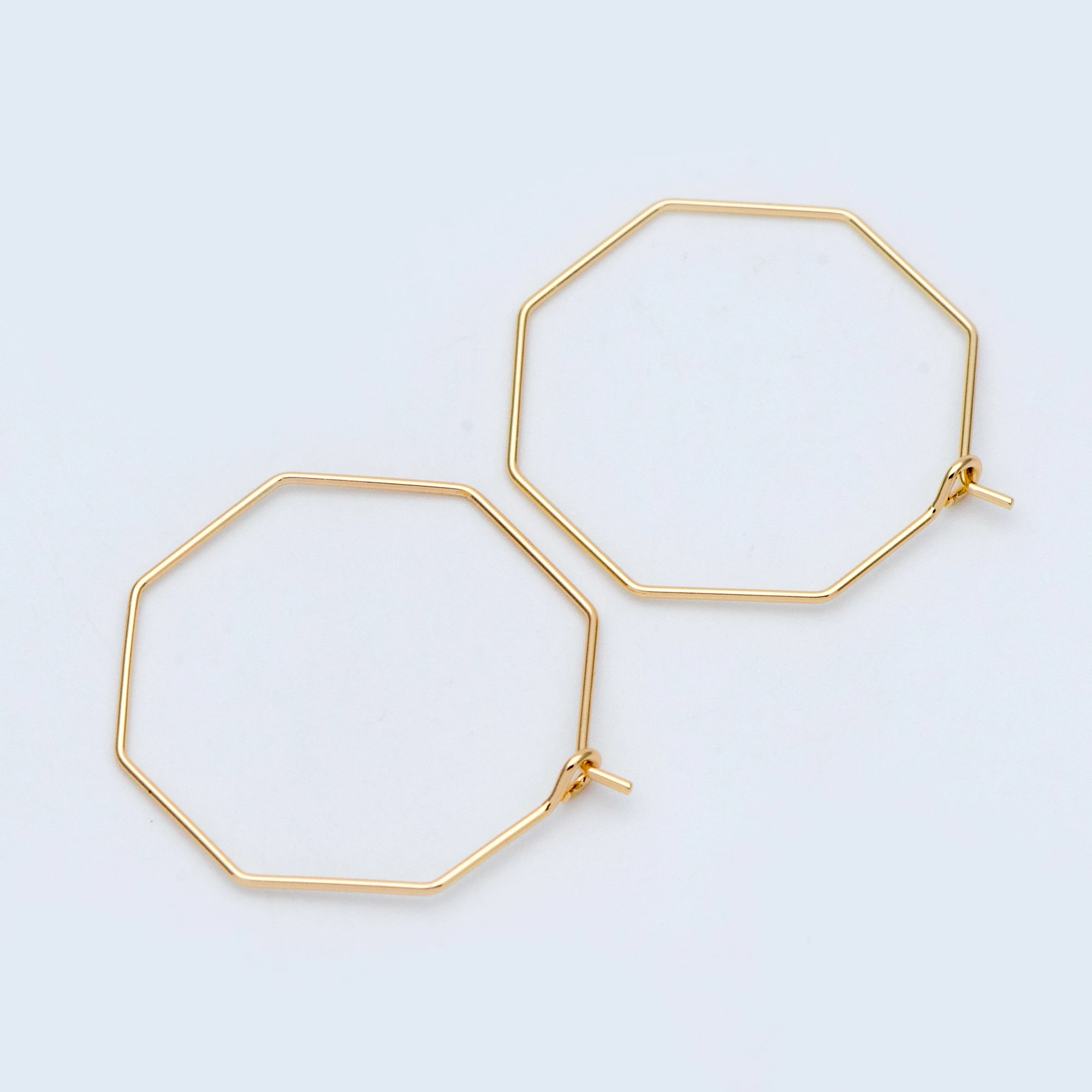 10pcs Octagon Hoop Earring 28mm, 18K Gold Plated Brass, Geometric Ear Wire Components (GB-703-1)