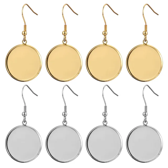 20szt Lot Złote kolczyki ze stali nierdzewnej Hak Cabochon Pusta podstawa 6 8 10 12 14 16 18 20 25 30mm Żywica szklana DIY Biżuteria