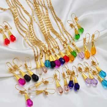 Ensemble de bijoux à fleurs tropicales, collier et boucles d'oreilles en cristal, Guam Micronesia, Chuuk, Kiribati africain, # 250506B