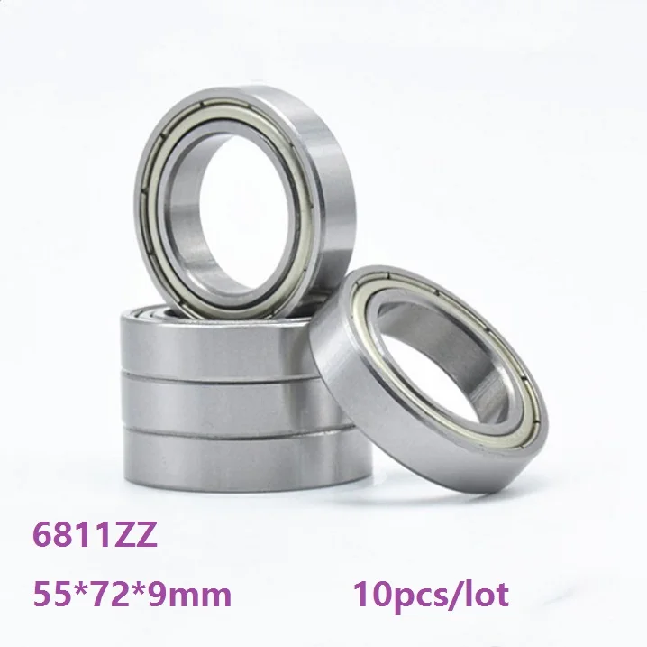 10pcs/lot 6811ZZ 6811 ZZ 6811Z 55×72×9mm Thin Deep Groove Ball Bearing Double metal cover 55*72*9 mm