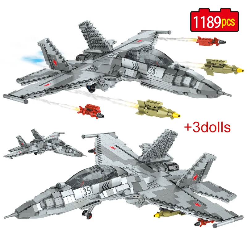 1189pcs City Police WW2 Military SU-35 Air Fighter Building Blocks Weapons Missile Aircraft Bricks Toys For Boys Gifts