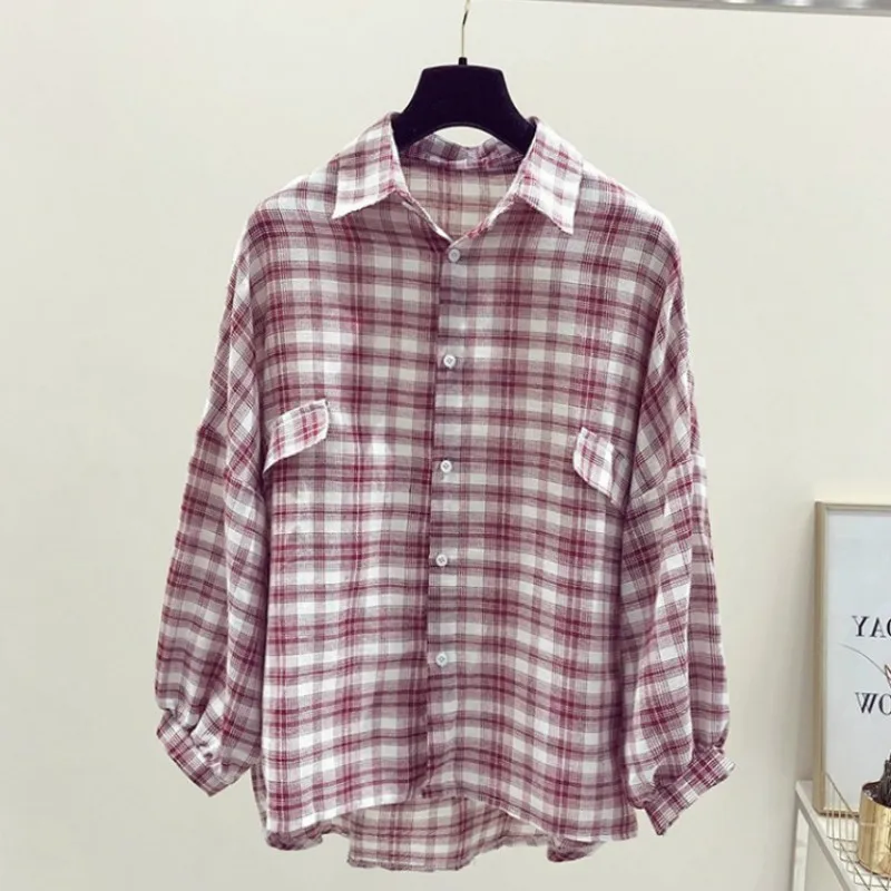 Shirts Women Plaid Long Sleeve All-match Trendy Korean Style Simple Daily Womens Clothing Loose Leisure Harajuku Soft Summer New