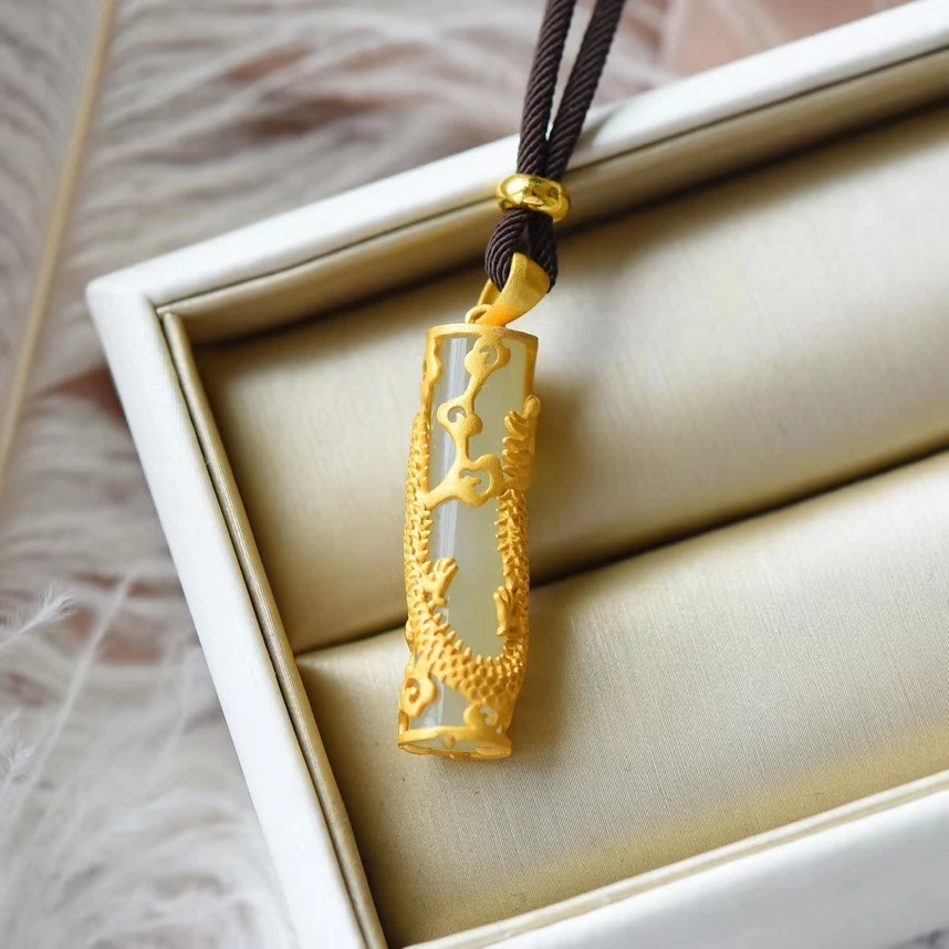 KJJEAXCMY Fine Jewelry 925 Sterling Silver Inlaid Natural Gemstone White Jade Women Men Pendant Necklace Vintage Support Test