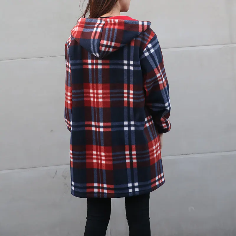 Lattice coat Women lattice Work clothes trench coat Middle age clothing Loose size Womens hooded Outerwear factory Outlet 1709