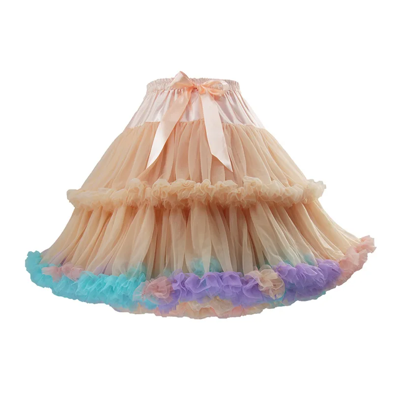 55cm Lolita Candy Colored Cloud Puffy Tutu Skirt Elastic Waist Fancy Rainbow Tulle Underskirt Boneless Bubble Petticoat Fluffy