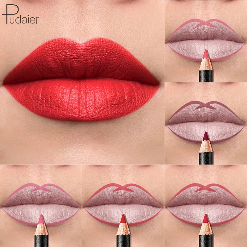 Pudaier12-color Lip Liner Waterproof Durable Decolorization Nude Lip Gloss Matte Lipliner Lipstick Pen Hot Selling