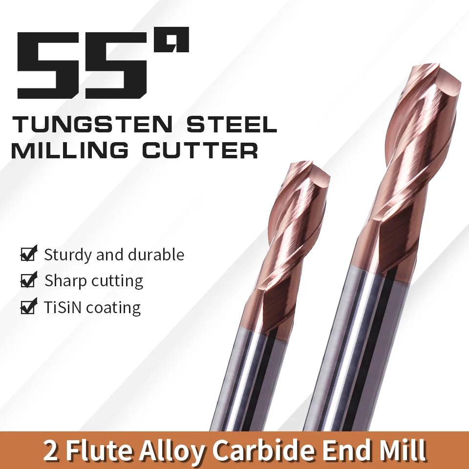 Augusttools HRC55 Key Seat End Mills Carbide Tungsten Milling Cutter Metal 2Flutes Router Bit Cnc Machine Tools 6 8 10 12 14 16