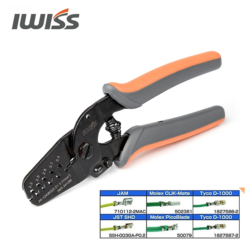 Imagem -04 - Iwiss Mini Ferramentas de Crimpagem Iws2412m Ferramenta de Crimper de Barril Aberto Funciona para Terminais e Conectores Awg2412 Jam Molex Tyco Jst